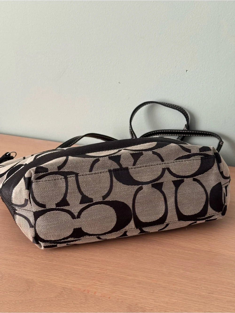 VTG Y2K Coach Signature Stripe Tote Black-On-Gray Monogram Jacquard Shoulder Bag